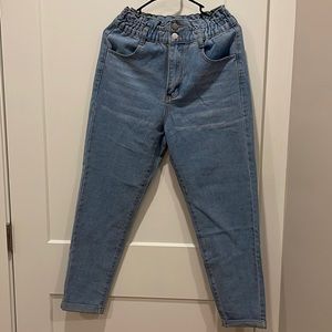 Light Wash High-Waisted Paperbag Waist Jeans